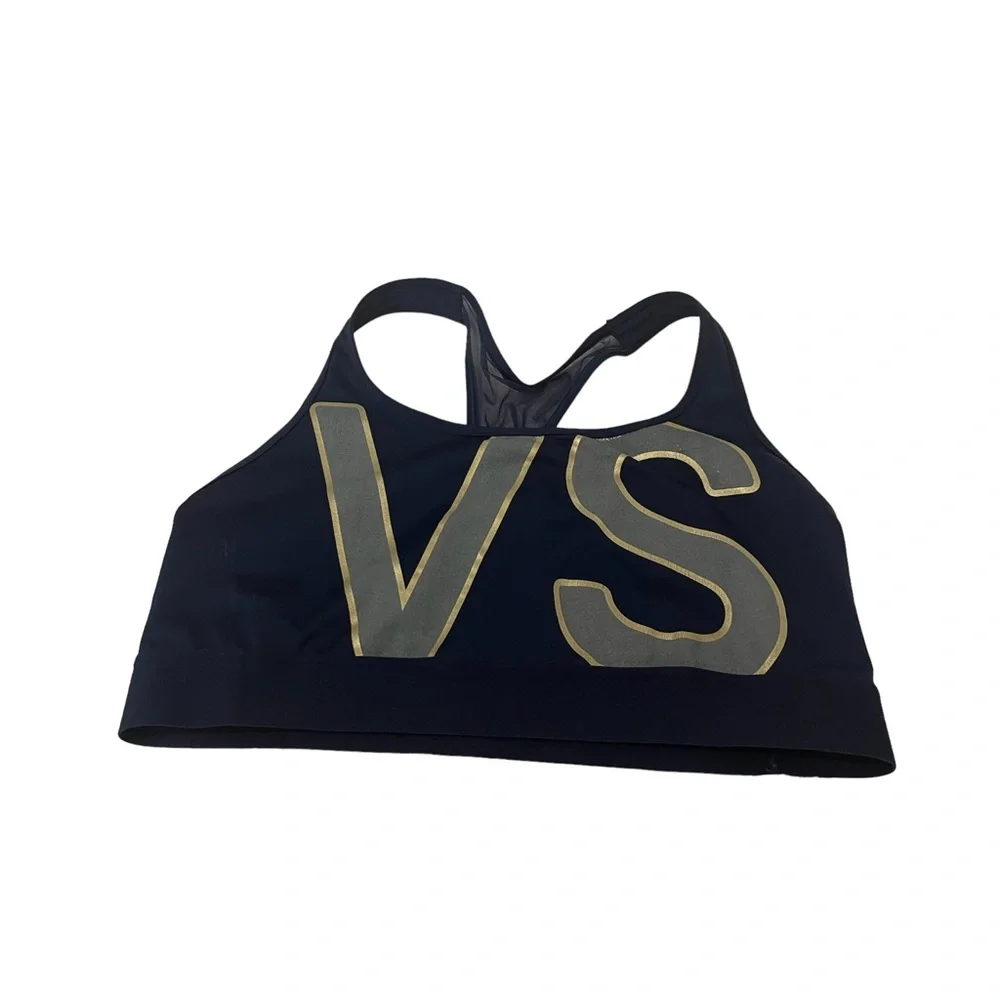 Victoria Sport VS Logo Navy Blue Sports Bra Mesh Racerback Womens Size L